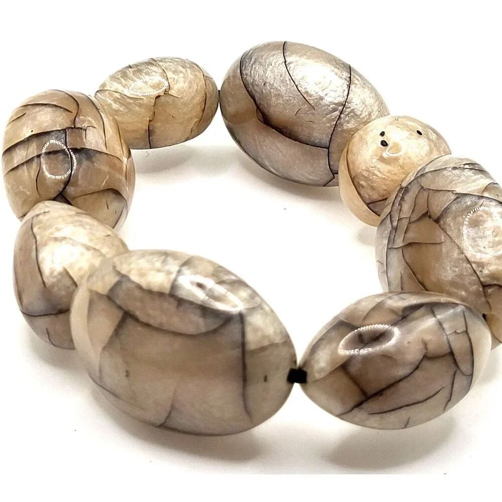 Bold Resin Stretch Bracelet Crackle Barrel-shaped Beads Chunky 7in